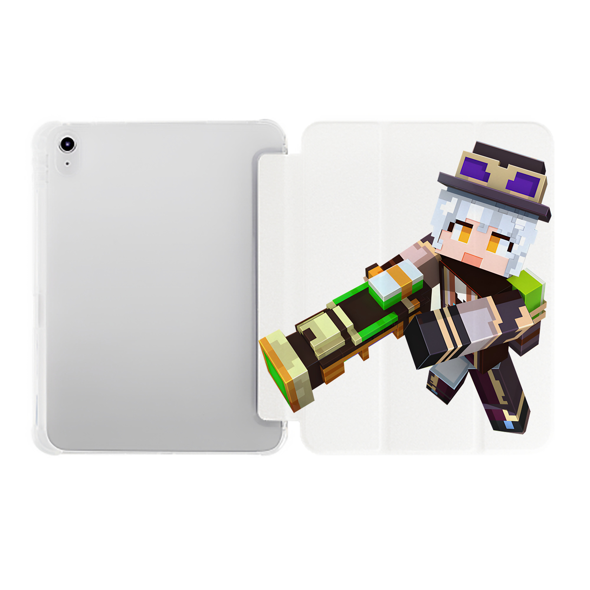 （画像用） マインクラフト ブロックの世界 Minecraft MC Block world IPad ケース ペン収納付き 三つ折りスタンド PUレザー×シリコン 対応機種9.5/10.5/10.9インチ